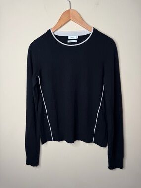 Vince 100% Cashmere Black Ivory Piping Scoop Neck Pullover Sweater Size S Chic